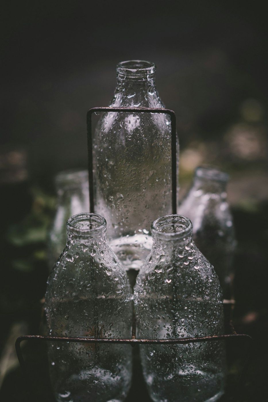 Condensation on glass bottles in low light